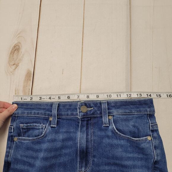 Paige Hoxton slim crop jeans distressed raw chewed hem - Picture 5 of 9